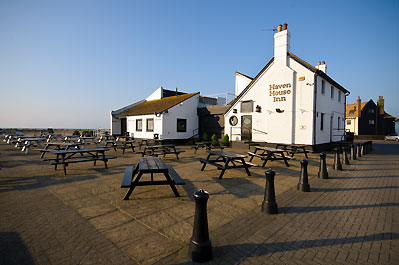 Haven House Inn with empty seating area at the front