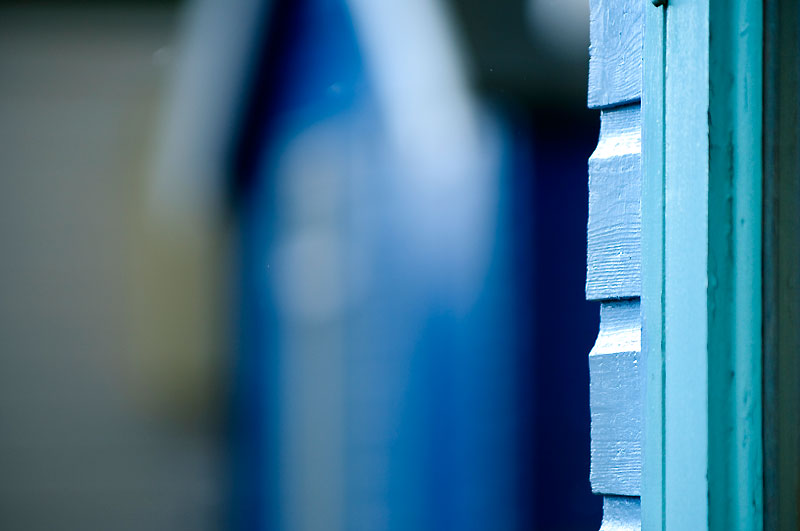 close up of blue beach hut panelling