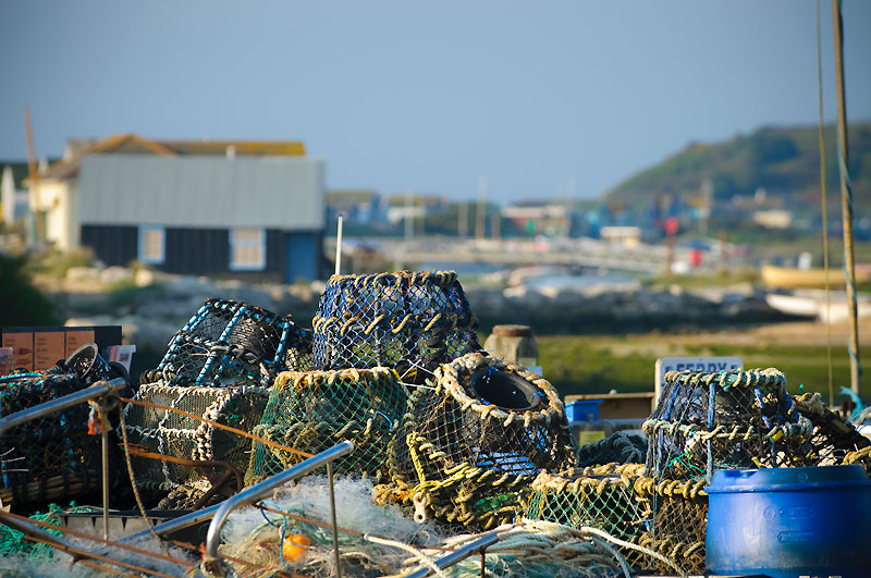 Messy pile of lobster pots at Mudeford