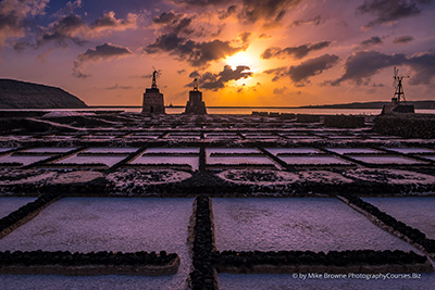 sunset at saltpans with windmills