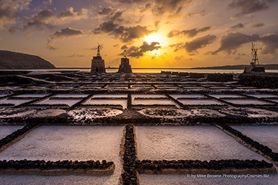 sunset at saltpans with windmills