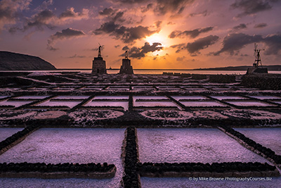 sunset at saltpans with windmills