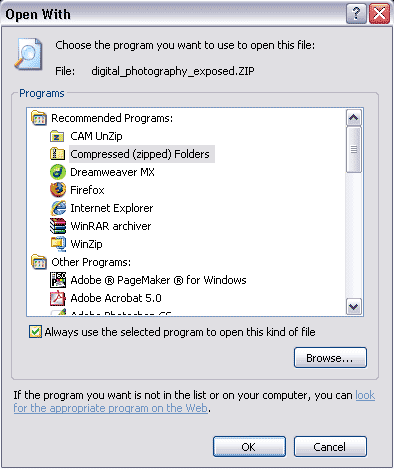 setting default to open ZIP files